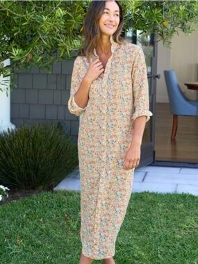 Frank & Eileen Rory Linen Maxi Shirtdress in Tiny Floral
